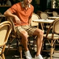 thumbnail image 5 of LEKWK 2 Piece Set for Men Plaid Short Sleeve Henley Collared Casual Tops and Elastic Waist Shorts Loose Fit Fashion Summer Beach Vacation Outfits, 5 of 7
