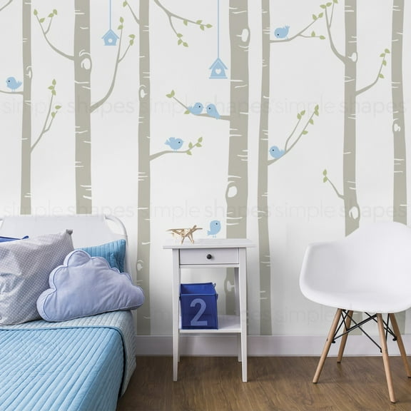 Birch Tree with Birds Wall Decal W1113 - Scheme B