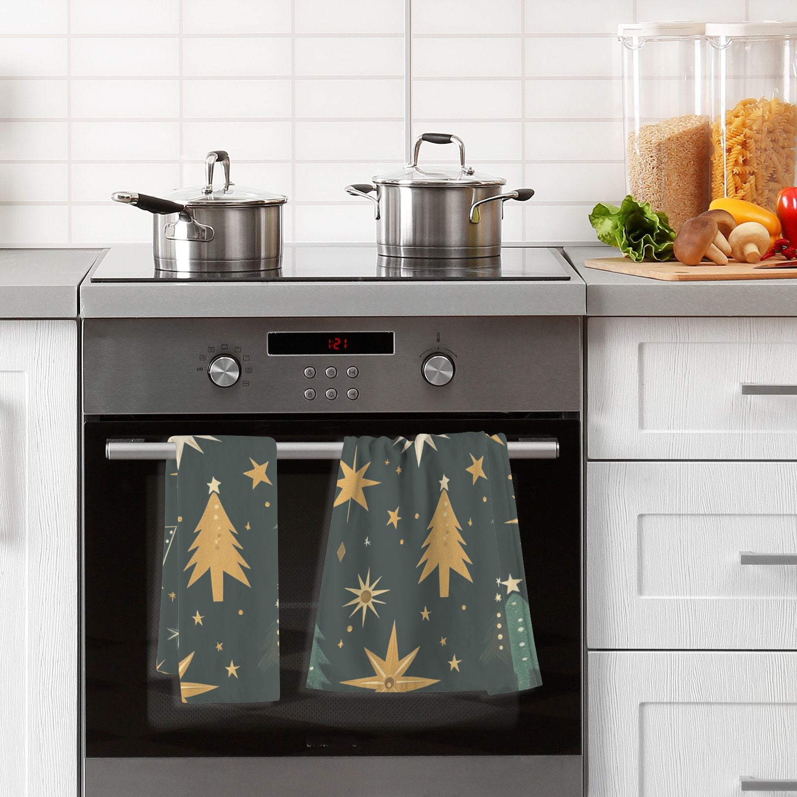 Stars and Christmas Trees Hand Towels Cotton Bath Towels Large Face Towels Absorbent for Bathroom 2 Packs