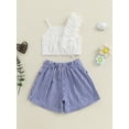 thumbnail image 5 of Kids Baby Toddler Girls Shorts Set, 6 12 18 24 Months 2T 3T 4T Frills Camisole with Striped Shorts Summer 2-piece Outfit, 5 of 9