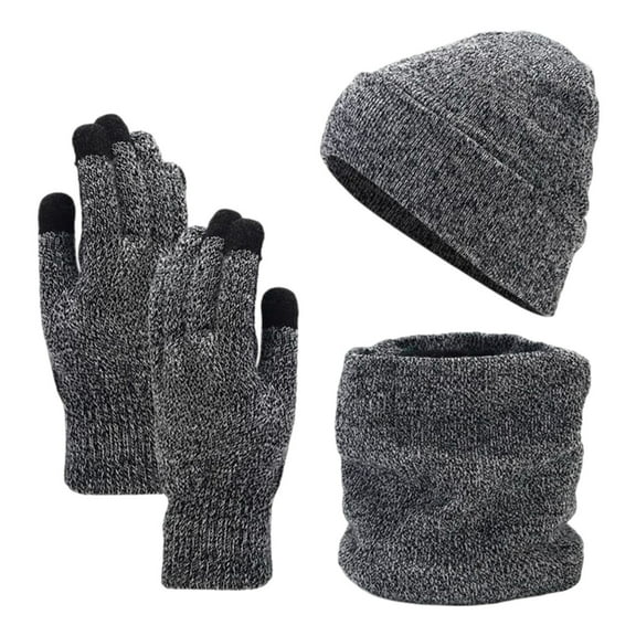 Women's Autumn And Winter Wool Thickened Scarf Hat And Gloves Knitted Three Piece Set