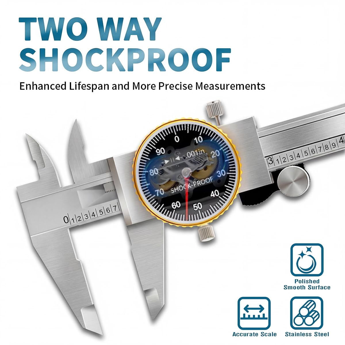 Precision 0-6" Dial Caliper Set with Protective Case - 0.001" Accuracy 4-Way Measuring Tool, Shock-Proof Stainless Steel, Ideal for Home & DIY Measurement