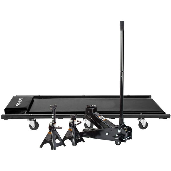 Pro-Lift G-4630JSCB 3 Ton Heavy Duty Floor Jack Stands and Creeper Combo - Great for Service Garage Home Uses - Black