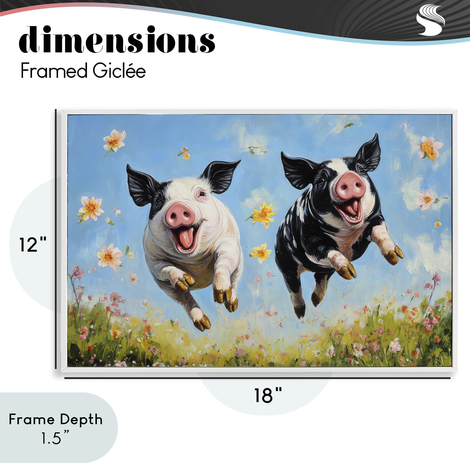 Stupell Industries Flying Pigs & Flowers White Framed Giclee Art, design by The Wands Want