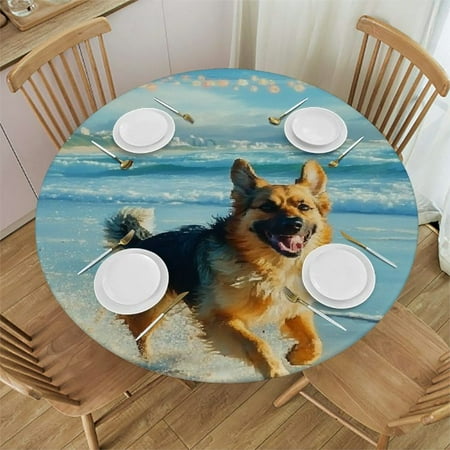 

SHERONV Running Dog Round Table Cover Stain Resistant Washable 100% Polyester Fabric Waterproof for Outdoor Picnic Camping Indoor Kitchen Dining Party 31 -35