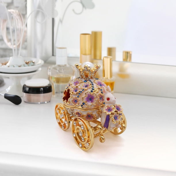 Joyero con forma de carruaje de conejo, estatua decorativa para el hogar, organizador de joyas, caja de baratijas para dijes, collares y pulseras , Púrpura