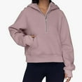 thumbnail image 4 of Tunic Tops for Women Loose Fit Casual Long Sleeve Winter Fall Relaxed Hooded Long-sleeved Blouson Off the Shoulder with Pocket Plain Hoodie Cotton Sweatshirts Tops(Light Pink,XL), 4 of 6