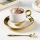 thumbnail image 5 of Bearachild Taza de café con trazado de oro de cerámica, juego de té y postre, platillo, cuchara, tazas de oficina, utensilios de café para Juegos de servir café y té Blanco 200ML, 5 of 6
