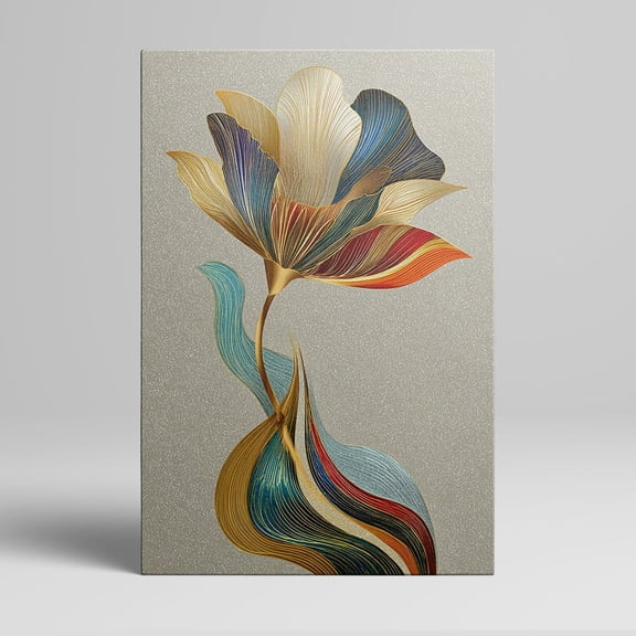 1pc Abstract Flower Canvas Wall Art with Golden - Accented Petals and Colorful Stem, framed Decor room hanging Wall Picture Decor for Home Gifts, living room, bathroom, bedroom, kitchen wall art
