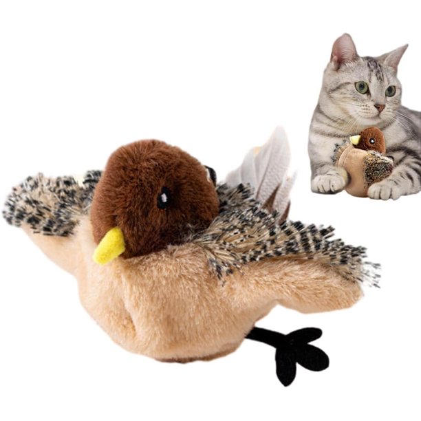 Petsboro Featherfun Flyer, juguetes interactivos para gatos, juguete de pájaro que canta simulado para gatos, juguete de pájaro que canta para gatos adultos aburridos de interior, toque para hacer