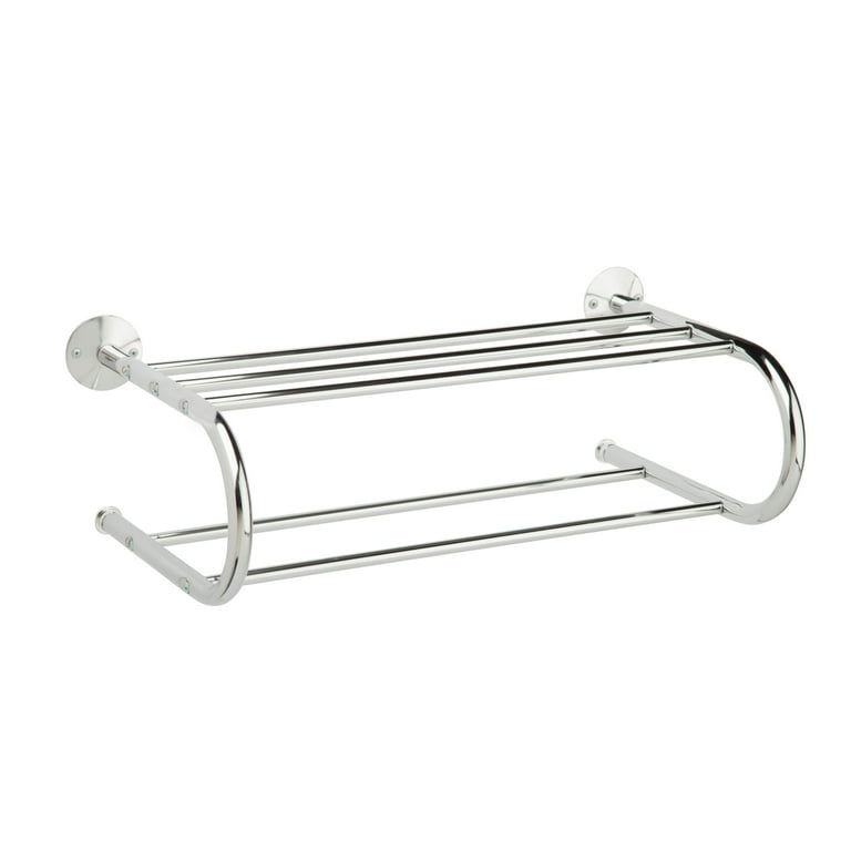Honey Can Do Bath Steel Wall Mount Dual Towel Rack with Shelf