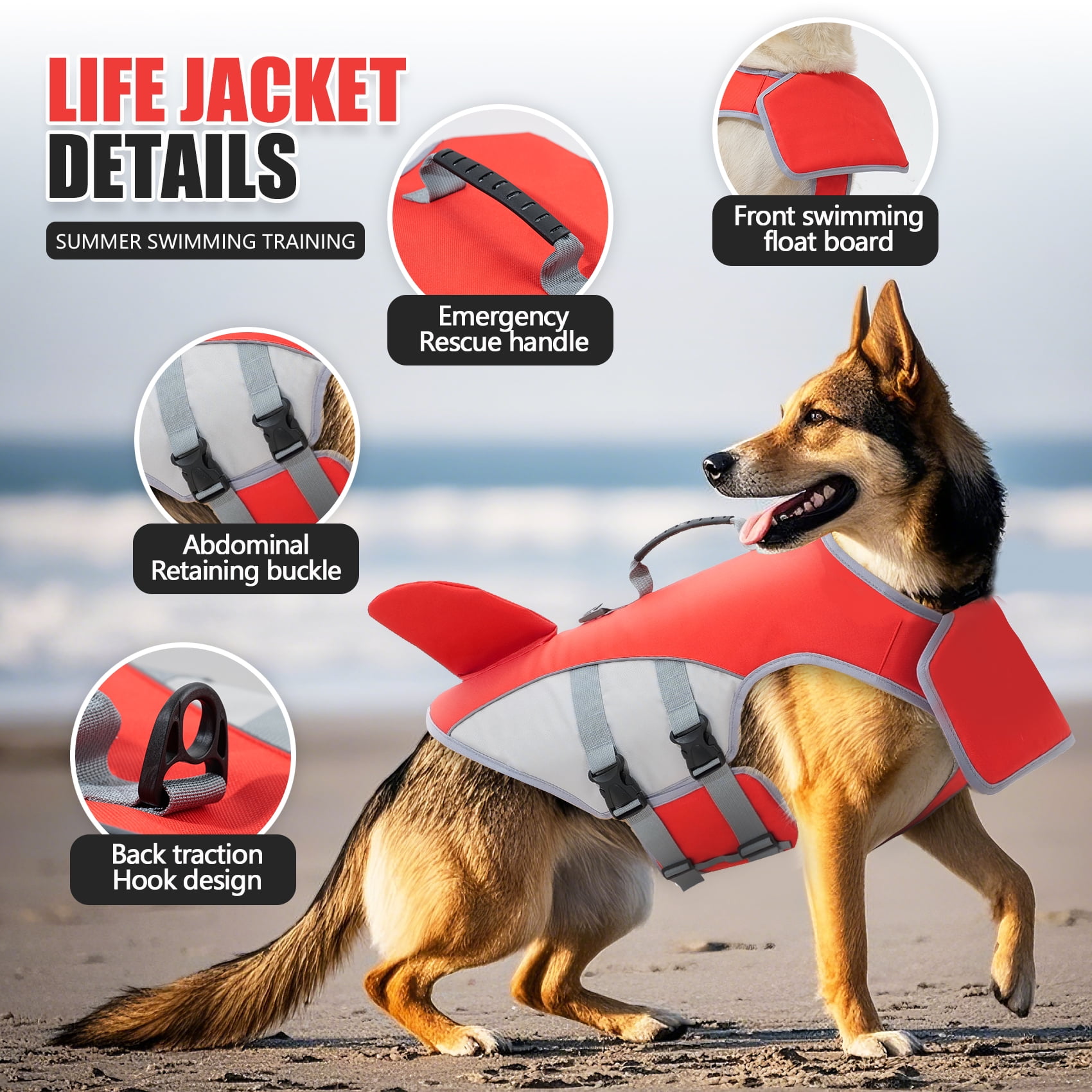 Amztom Dog Life Jacket  for Swimming – Adjustable Buoyancy Aid Flotation Vest for Boating Pool Beach, Safety Flotation Vest for Small Dogs (Red,S)