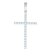 925 Sterling Silver Mens Cubic Zirconia Cross Religious Charm Pendant 60.2x29.2mm Wide Necklace for Men