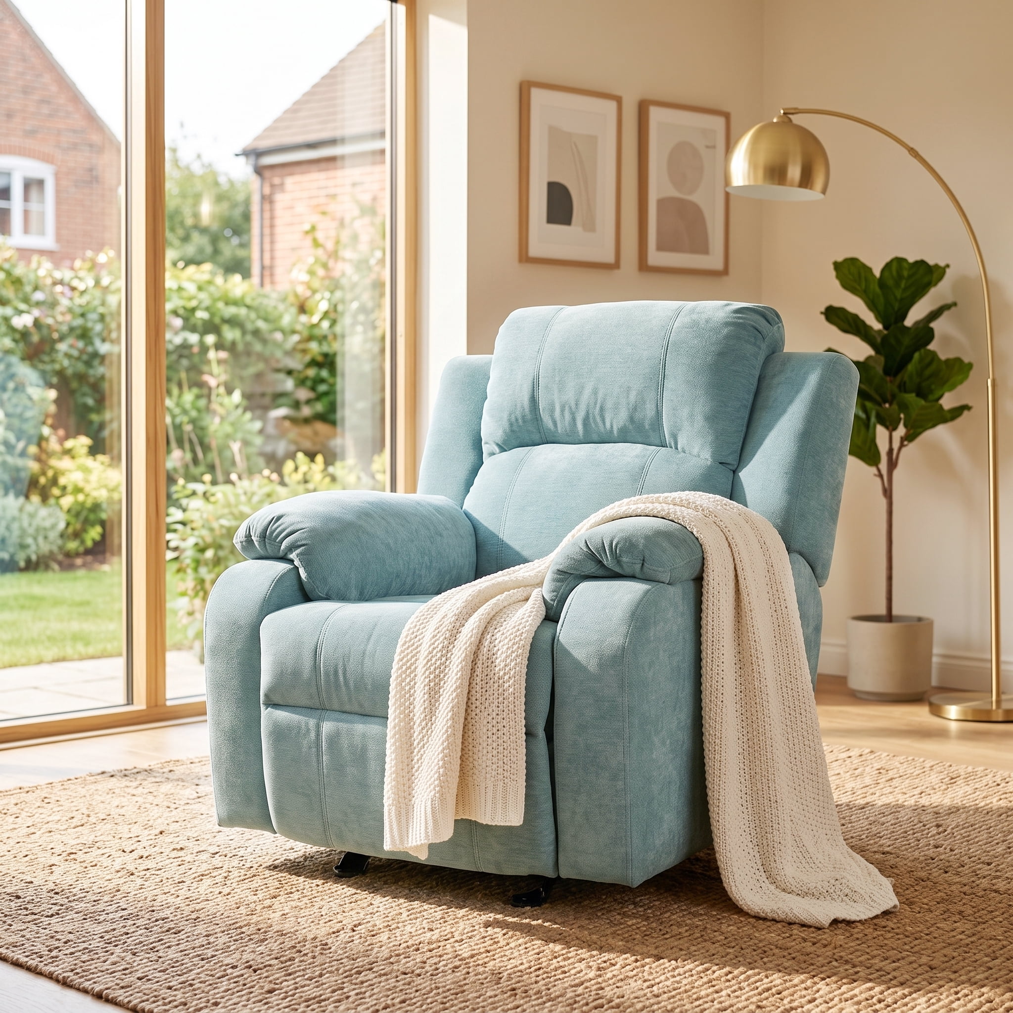 TiramisuBest Manual Recliner Chair,Chenille Upholstered Adjustable Lounge Armchair for Living Room,Teal