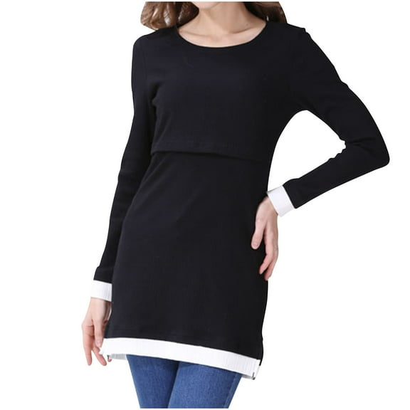 Olyvenn Fashion Women's Fleece Maternity Nursing Top for Breastfeeding Comfy and Soft Long Sleeve Nursing Shirt for Postpartum Black 4