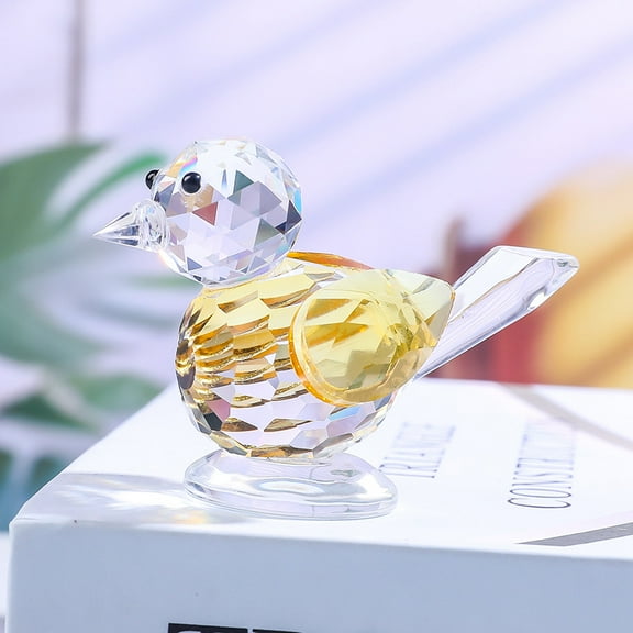 Glass Yellow Bird Figurine Birds Statue Crystal Animal Sculpture Decorative Ornaments for Home Decoration,Birthday Present,Women Gift of Happiness