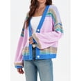 thumbnail image 5 of Long Sleeved Fall V-neck Colorful Striped Print Casual Knit Cardigan Coat, 5 of 6