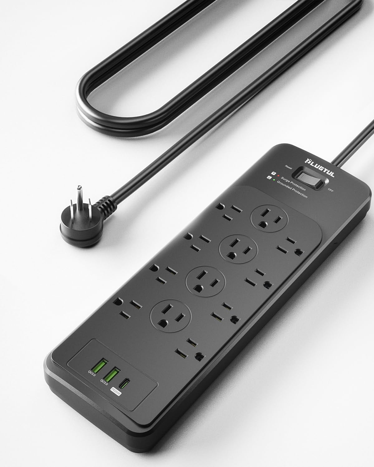 Alargador Negro De 5 Metros Con 6 Tomas Y 2 USB, Protección Contra Sobretensiones – Ideal Para Casa Y Oficina