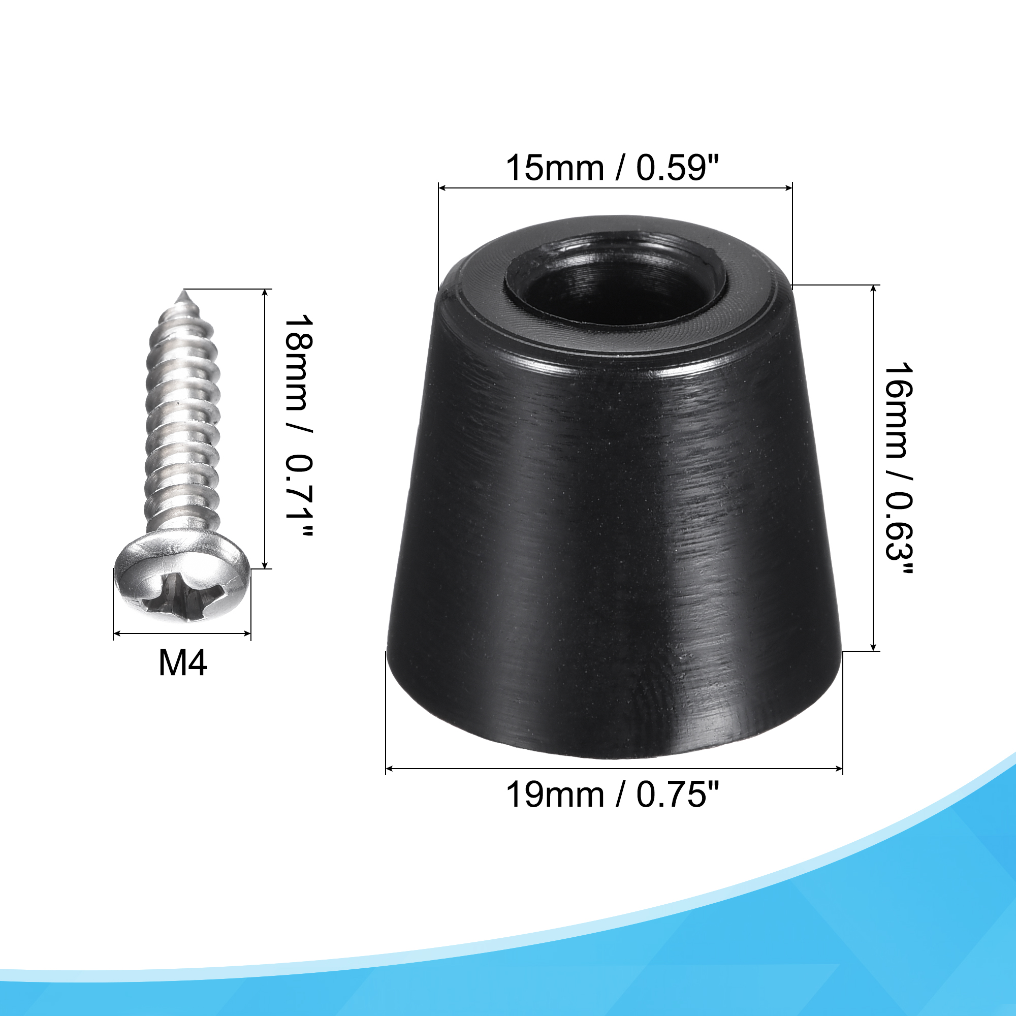 Uxcell 0.75" W x  0.63" H Rubber Bumper Feet, Stainless Steel Screws and Washer 18 Pack - image 3 of 5