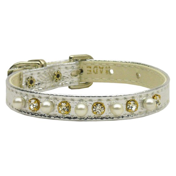 Dog, Puppy and Pet Collar, "3/8" Wide Pearl Clear Crystals"