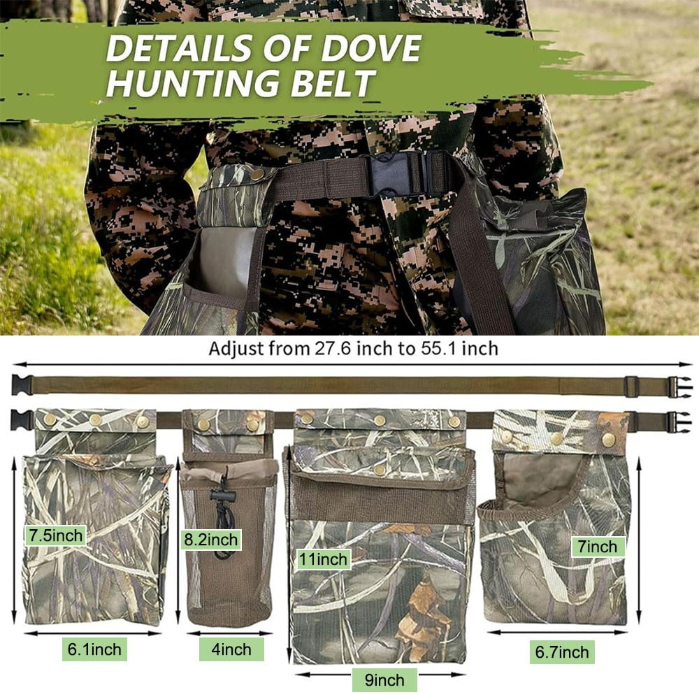 DIDADI Dove Hunting Belt, Adjustable Field Shooting Game Bag Shell Pouch Bottle Carrier for Fishing Dog Training, Camouflage