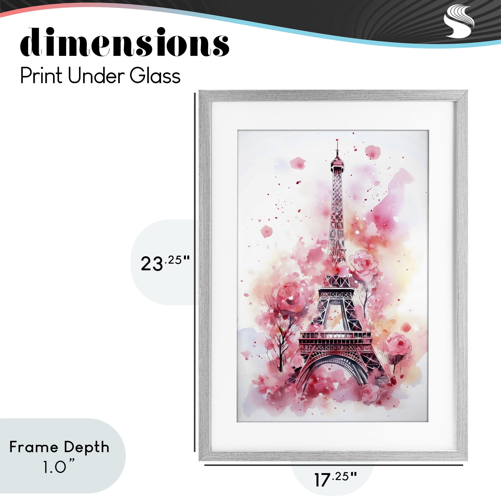 Stupell Industries Eiffel Tower In Roses Gray Framed Print Under Glass, design by Creative Studio