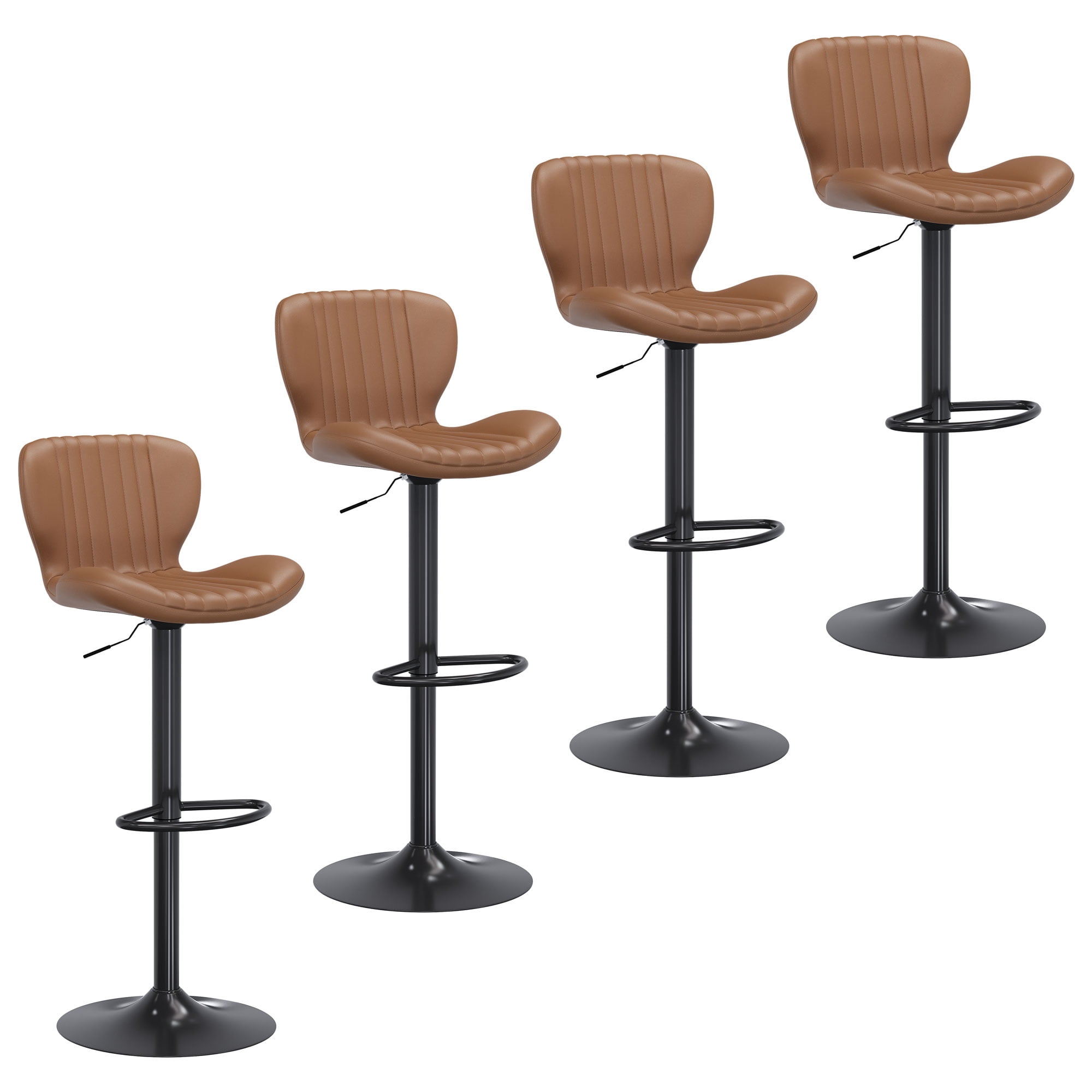 Walsunny Adjustable Bar Stools Set of 4 Leather Upholstered Swivel Counter Stools Counter Height Bar Stools with Large Base, Room Bar, Brown