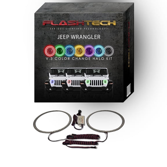 Flashtech RGB Multi Color Changing LED Halo kit for 2018-2019 Jeep Wrangler Headlights