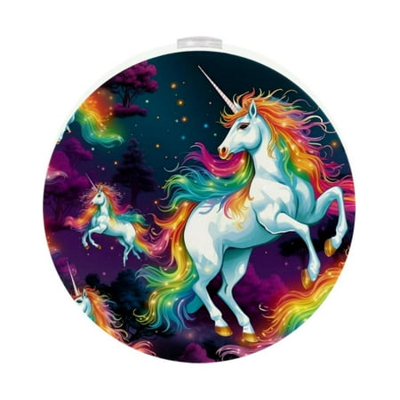 

Unicorn LED Round Night Light- Set of 2 Portable Rechargeable Mini Circle Lights for Bedroom Bathroom Hallway - Bright Illumination Compact Size