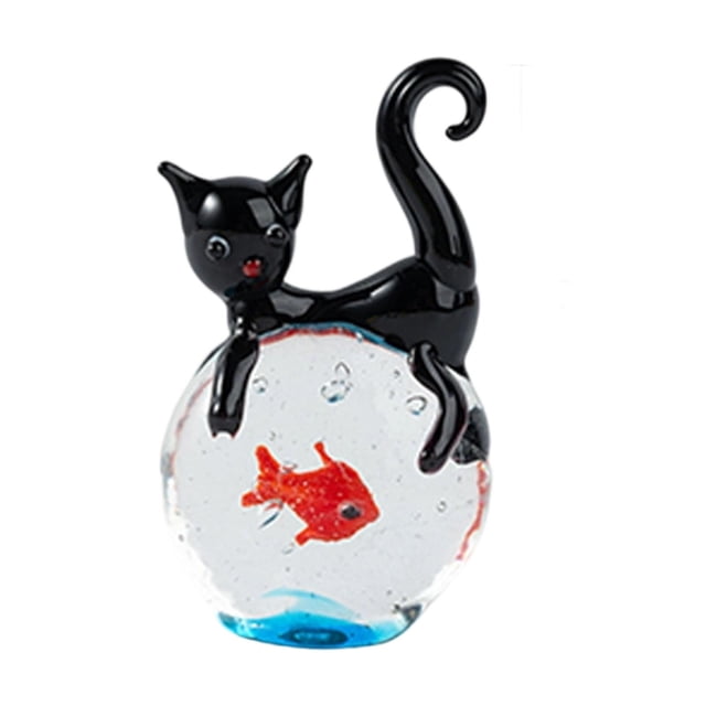 Figura de cristal en miniatura, adorno, gato y , artesanía decorativa, colección creativa, manualidades, figura en miniatura moderna