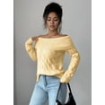 thumbnail image 4 of Female Sweaters Off Shoulder Long Sleeve Cable Knit Sweater Loose Chunky Work Tops Yellow L, 4 of 7