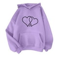 thumbnail image 4 of Baqcunre Sweaters For Women Women's Solid Color Long Sleeved Love Printed Hooded Sweater Women Sweatshirt Fall Outfits Women Trendy Purple S, 4 of 4