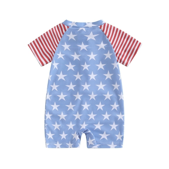 Elippeo Boys 4th of July Swimwear 6 12 18 24 Months 3 Years Star Stripe Print Zipper Short Sleeve Rash Guard Swimsuit Beachwear Bathing Suit