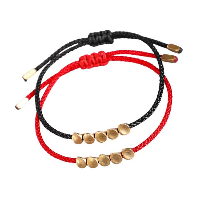 Minnieouse 2 Pieces Tibetan Copper Beads Bracelet Knot Men Women Jewelry Adjustable Red Bangle Lucky Lover Black Braided Drawstring Type3 NO3