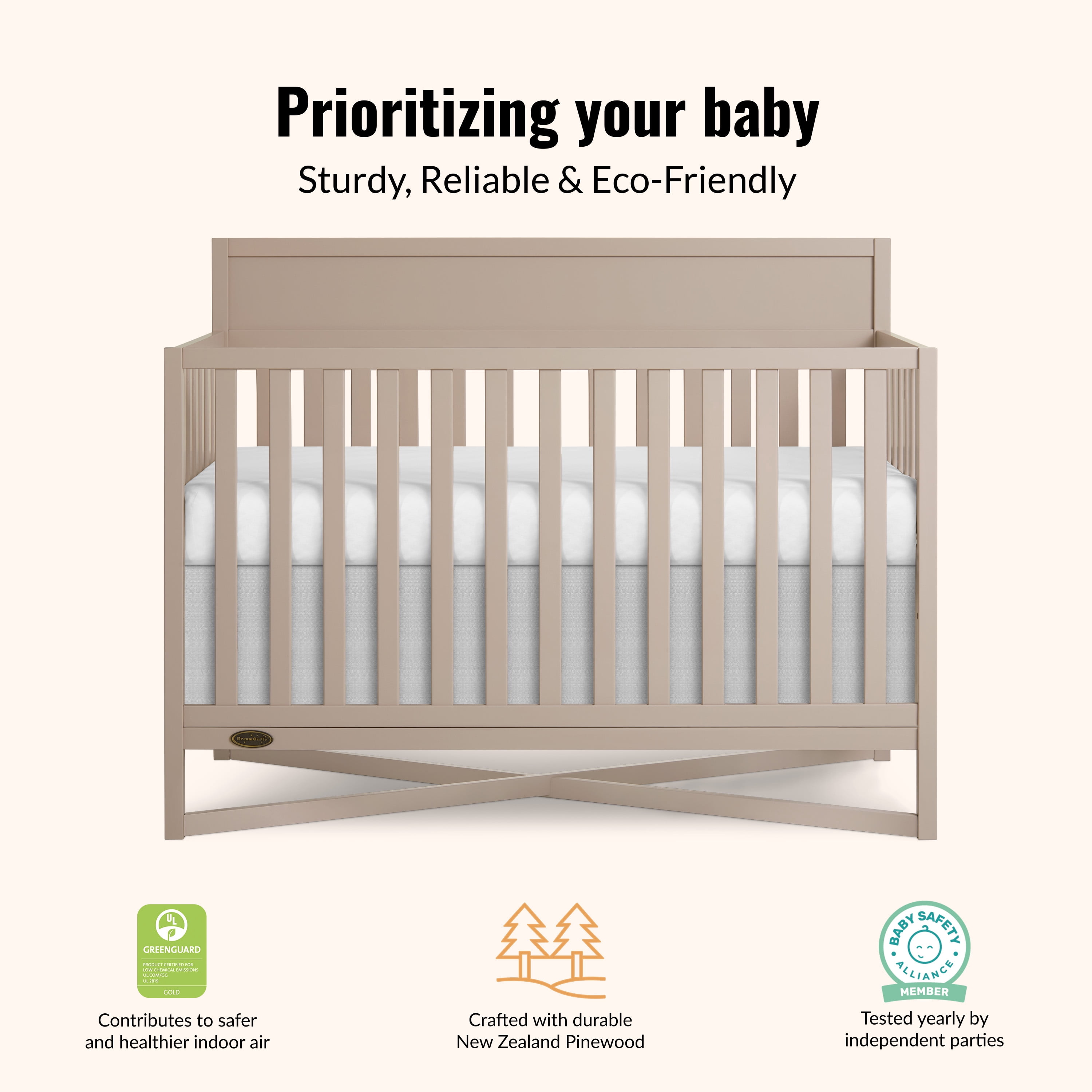 Dream On Me Owen 5-in-1 Convertible Crib, Greenguard Gold & JPMA Certified, Converts from Baby Crib to Toddler Bed, Kids Bed and Full Size Bed, Almond Butter