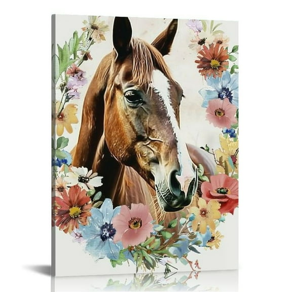 Acheng Horse Pictures Canvas Wall Art-Horse Animals Painting Decor for Office Home Bathroom Girls Bedroom Living Room, Horse Lover Horse Rider Gifts，Just A Girl Who Loves Horses 12x16 in