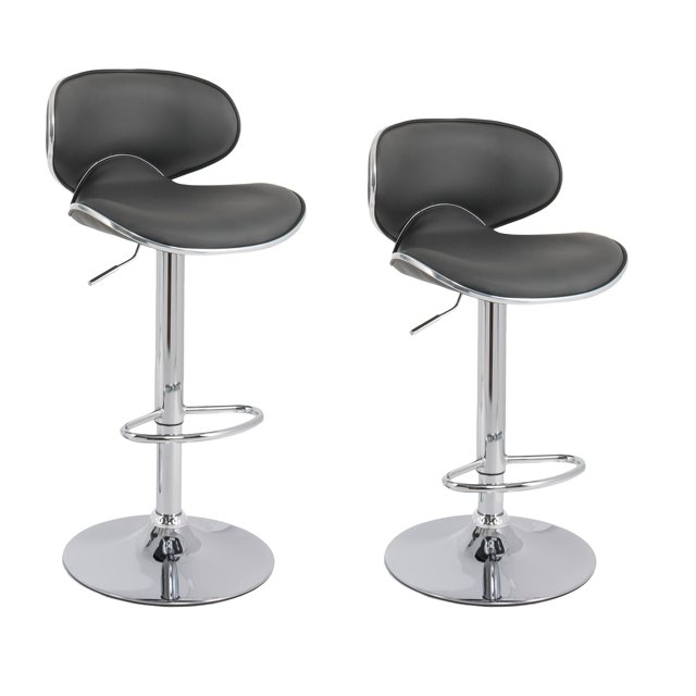 Bronte Living Leatherette Bar Stool 24" to 30" Adjustable Height 360 Swivel High Backrest, Base with Hard Floor Protection Plastic - Series Claudia - Set of 2