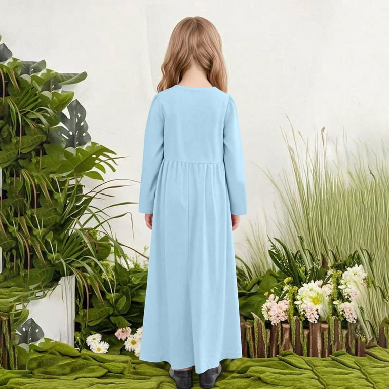 ATOGUTA Girls Maxi Dress Long Sleeve Casual Holiday Dress with Pockets Size  4T-14, Light Blue - Walmart.com