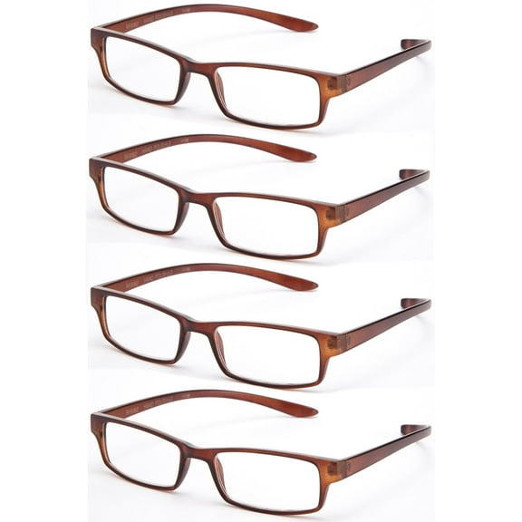 Wrap Around Neck Reading Glasses Basic Simple Geeky Comfortable Fit Matt Brown- 4 Pairs  1.00