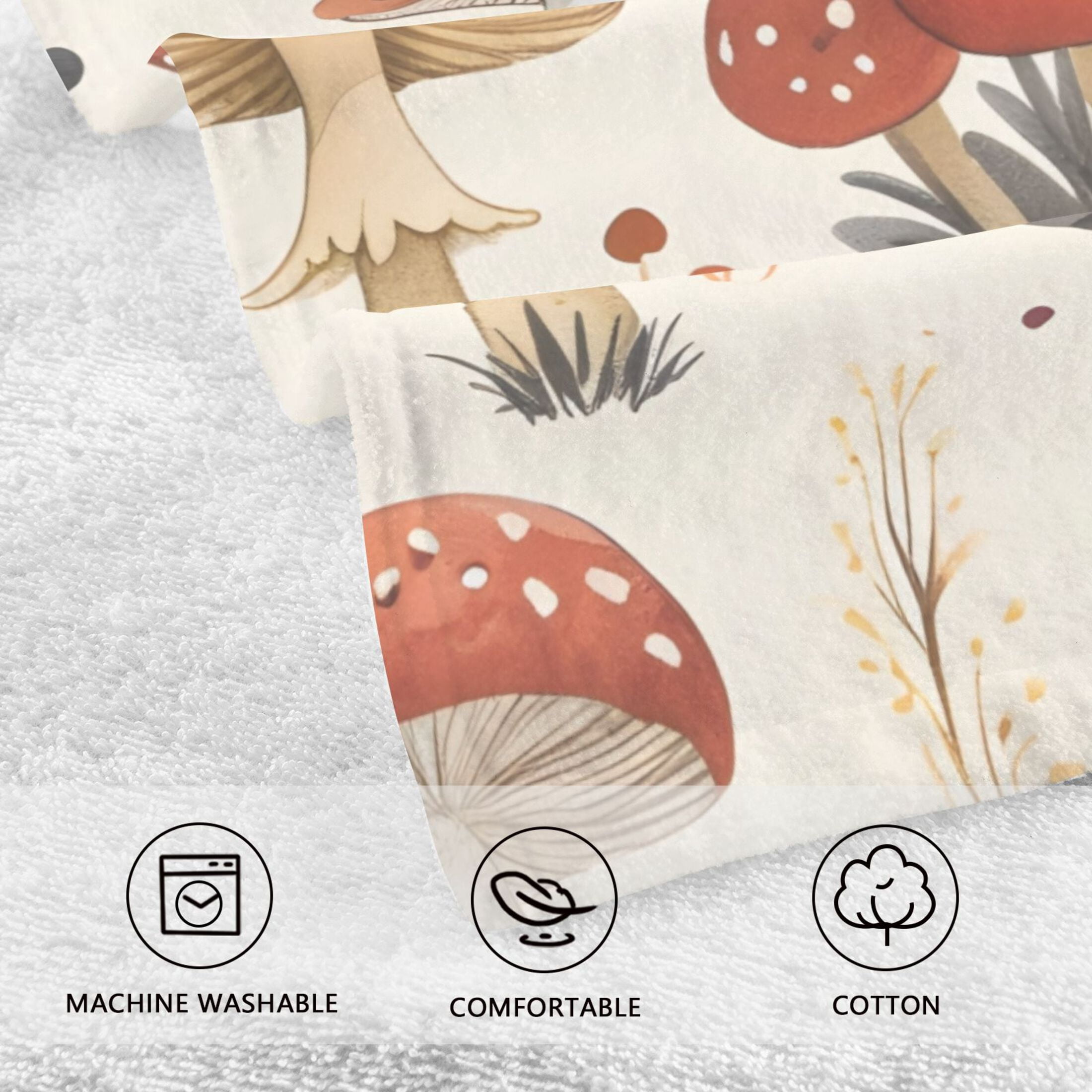 2 Pcs Hand Towel Set Mushroom Fallen Leaves Cotton Absorbent Soft Face Towels 400 GMS Bath Towels for Bathroom Kitchen Shower Hotel Decor 16"x28"