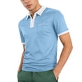 thumbnail image 3 of Hearthz Men Polo Shirts with Pocket Quarter Zip Men's Shirts Short Sleeve Casual Slim Fit Lapel Collar Mens Work Out Shirts ,Light Blue L, 3 of 9