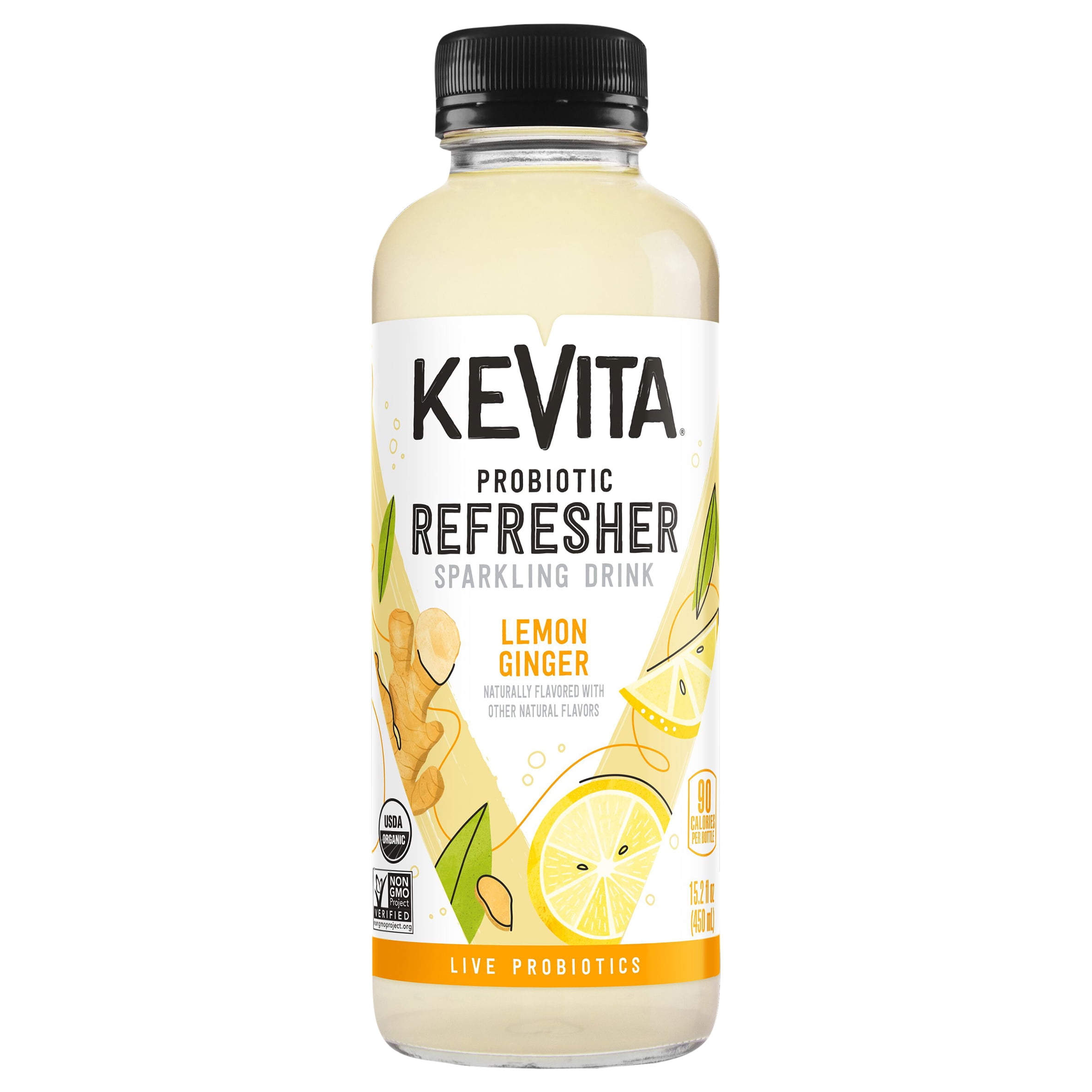 KeVita Lemon Ginger Sparkling Probiotic Digestive Refresher, 15.2