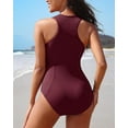 thumbnail image 3 of Attraco Womens Ribbed Swimsuits Button Racerback Thick Shoulder Straps One Piece Bathing Suit, 3 of 8