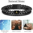 thumbnail image 7 of Layered Leather Beads Initial Bracelets for Men, Braided Leather Natural Stone Bracelets for Men with Magnetic Clasp Mens Leather Beaded Bracelets with 26 Initials Stress Anxiety Relief Gifts for Men, 7 of 7