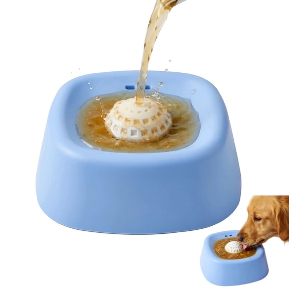 Dog Lick Bowl, Slow Feeder for Liquid Treats with Rolling Ball, Anti-Spill Structure, 3/4 Cup / 180 ml Capacity, Suitable for Bone Broth & Yogurt, Fits Large Medium Small Dogs and Young Puppies (Blu