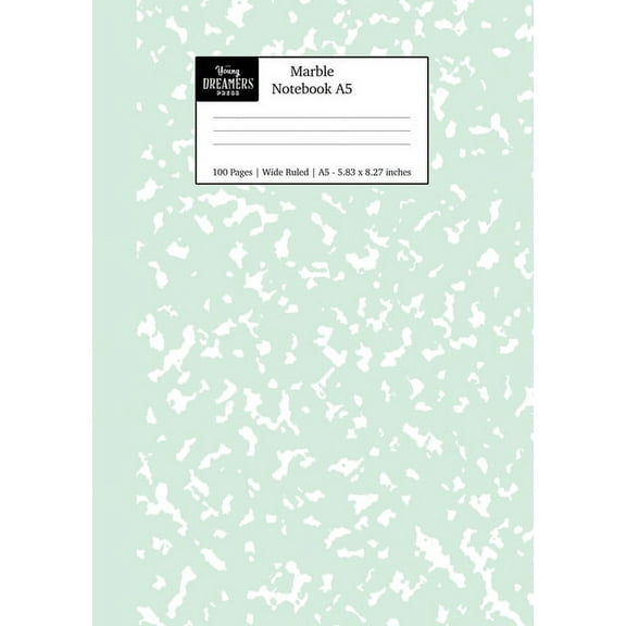Pastel Stationery Notebooks A5 Marble Notebook A5: Mint Green Marble Wide Ruled Journal, Book 2, (Paperback)