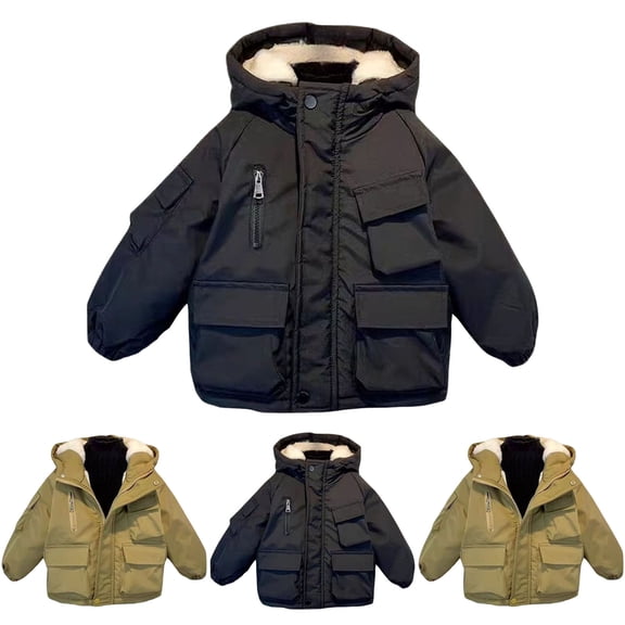 Pandaie 2-14Y Boys Winter Jacket Kids Fleece Lined Waterproof Hooded Snow Coat 3T 4T 5T Toddler Windproof Outerwear with Pockets Black 2-3 Years