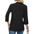 thumbnail image 5 of Hibeli Womens Crochet V Neck 3/4 Sleeve Solid Color Blouse, 5 of 7