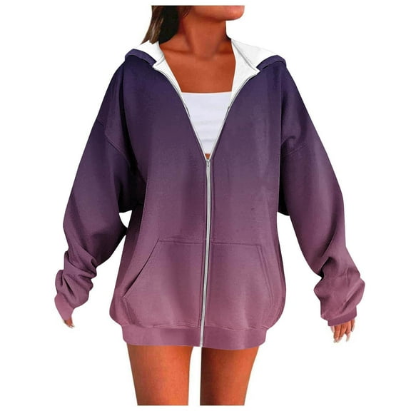 Zipper Hoodies for Women Oversized Fall Fashion 2025 Casual Ombre Tie Dye Winter Jackets Trendy Hooded Zip up Sweatshirt