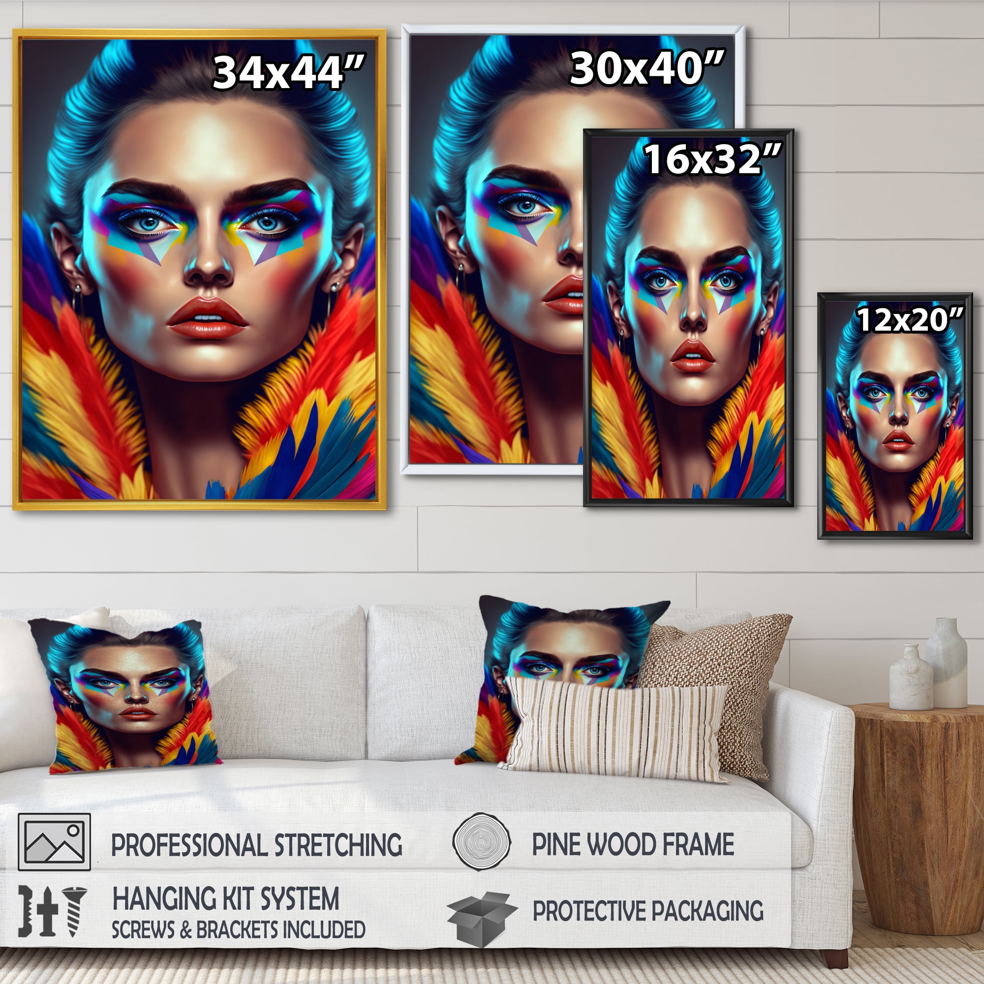 Designart Colorful Sensual Woman In Fur Coat III Floating Frame Wall Art